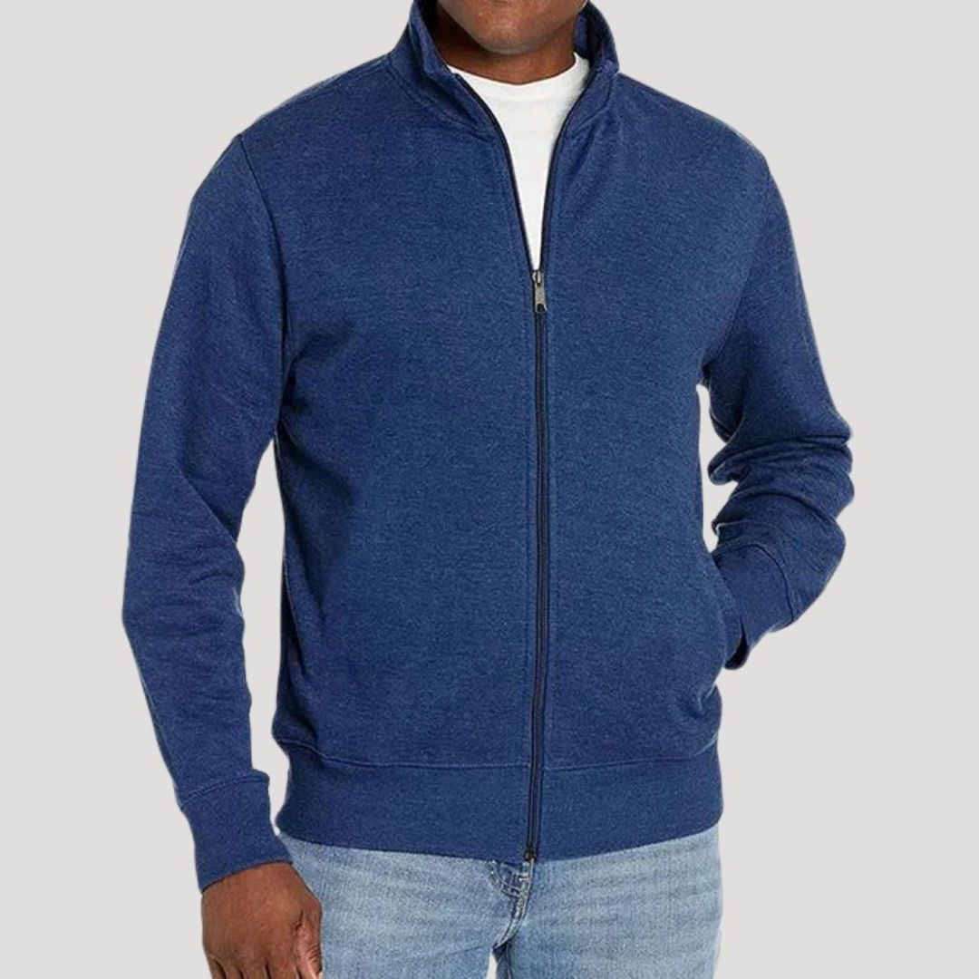 Zip-Up Stand Collar Sweatshirt for Men - Blue