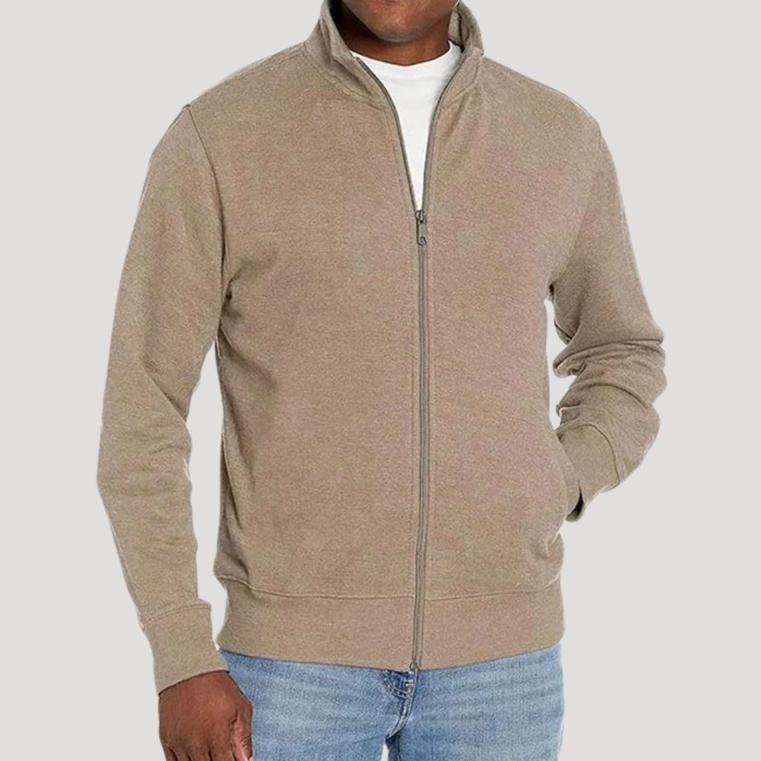 Zip-Up Stand Collar Sweatshirt for Men - Beige