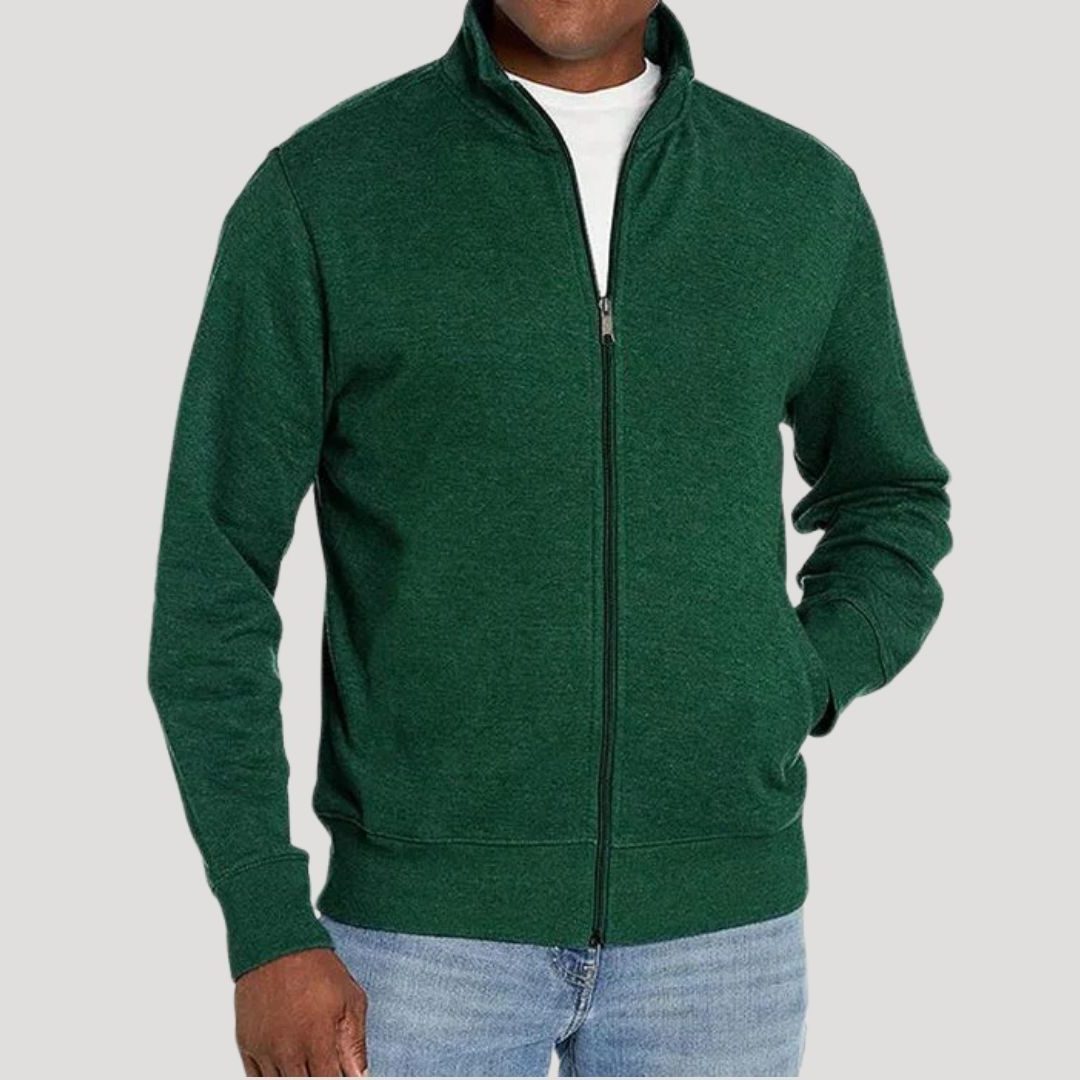 Zip-Up Stand Collar Sweatshirt for Men - Green