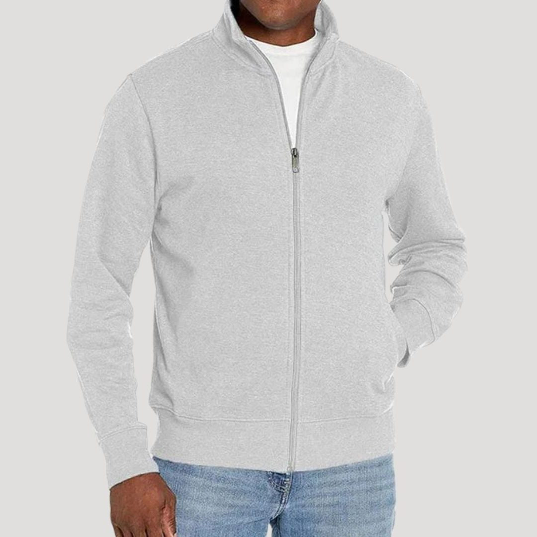 Zip-Up Stand Collar Sweatshirt for Men - White