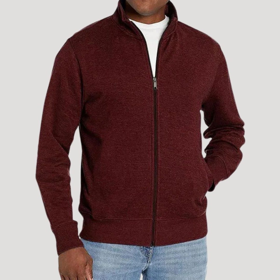 Zip-Up Stand Collar Sweatshirt for Men - Red