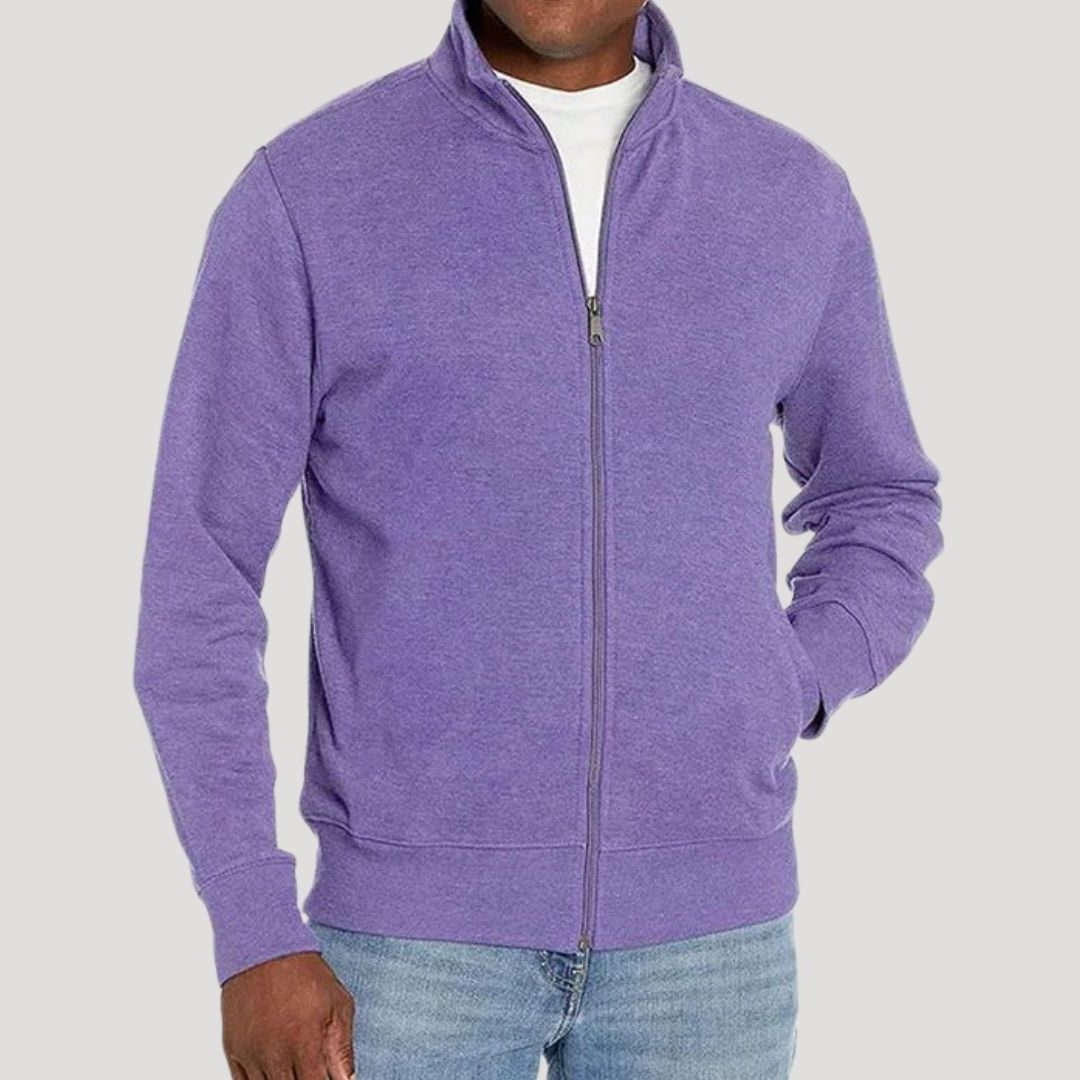 Zip-Up Stand Collar Sweatshirt for Men - Purple
