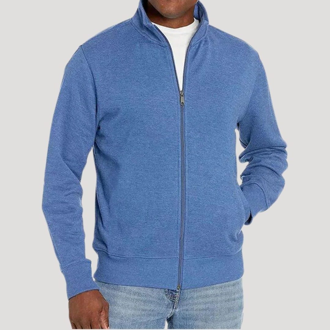 Zip-Up Stand Collar Sweatshirt for Men - Light Blue