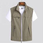 Zip-Up Stand Collar Vest for Men - Khaki