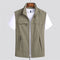 Zip-Up Stand Collar Vest for Men - Khaki