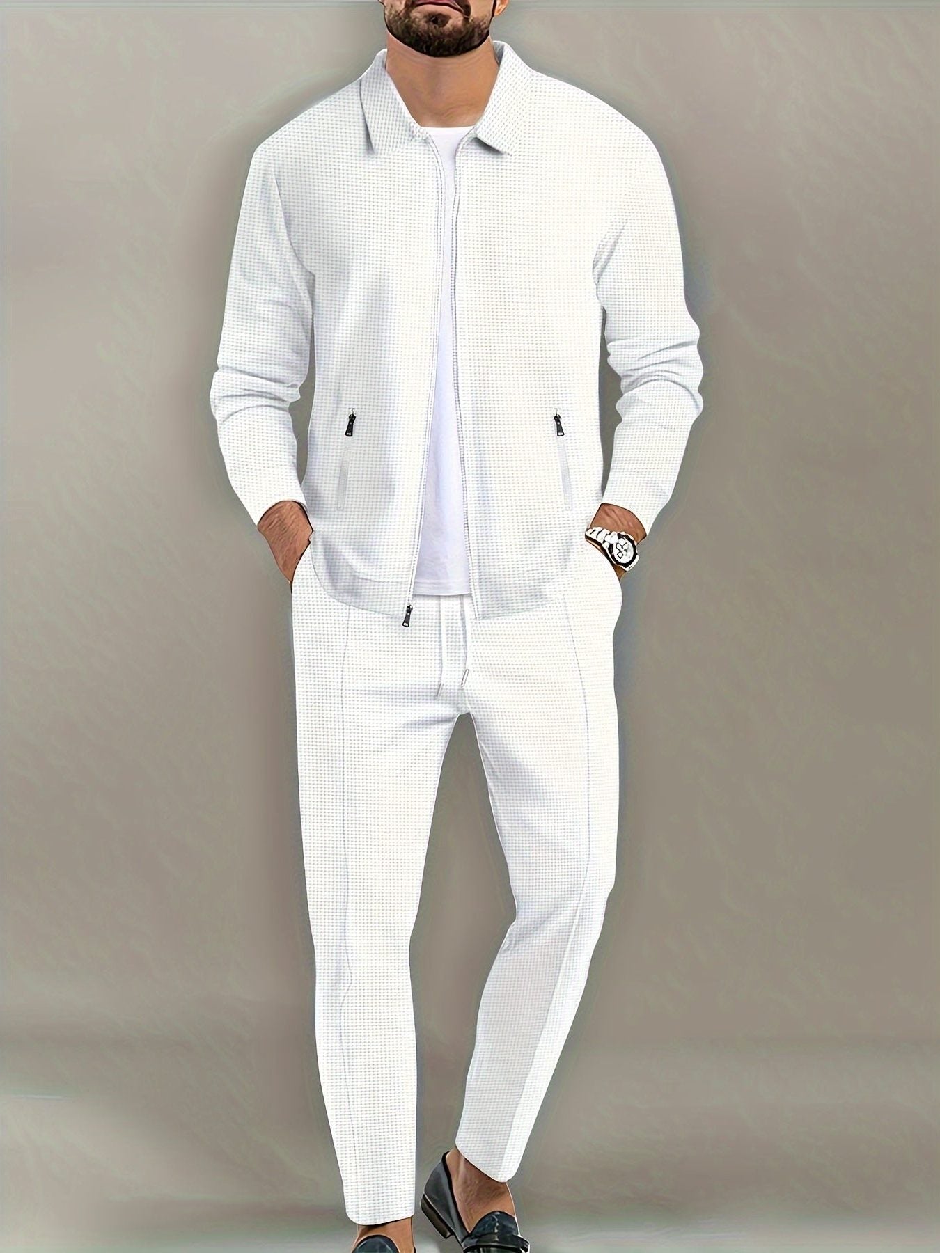Zip-Up Textured Jogger Set for Men