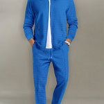 Zip-Up Textured Jogger Set for Men - Blue