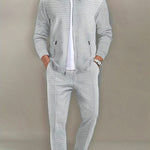 Zip-Up Textured Jogger Set for Men - Gray