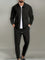Zip-Up Textured Jogger Set for Men - Black